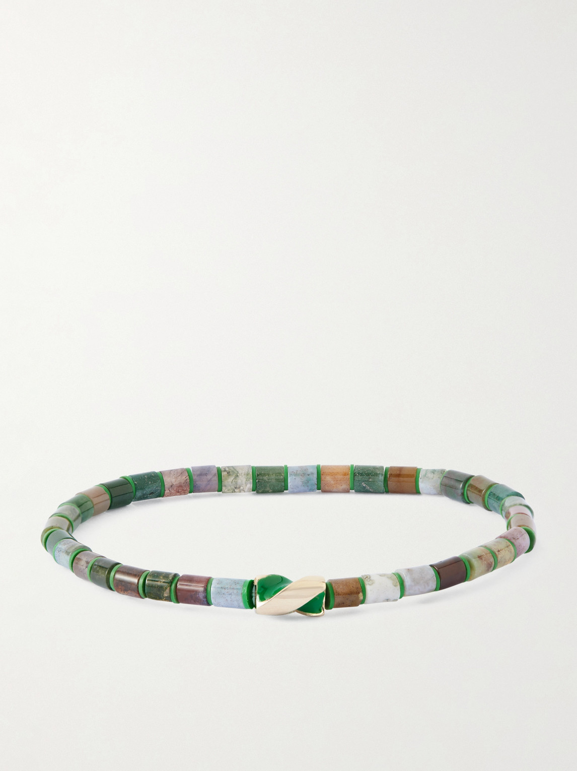 LUIS MORAIS 14-Karat Gold, Enamel and Indian Agate Beaded Bracelet - Men