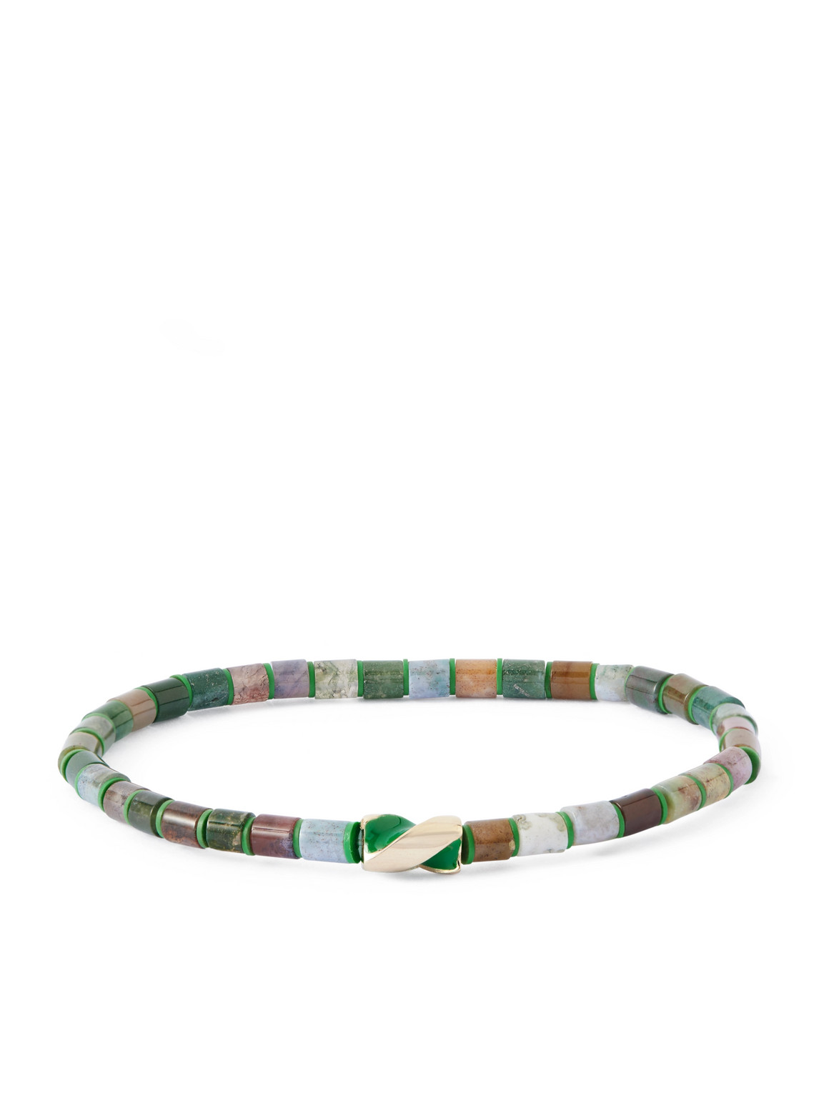 Luis Morais 14-karat Gold, Enamel And Indian Agate Beaded Bracelet In Green