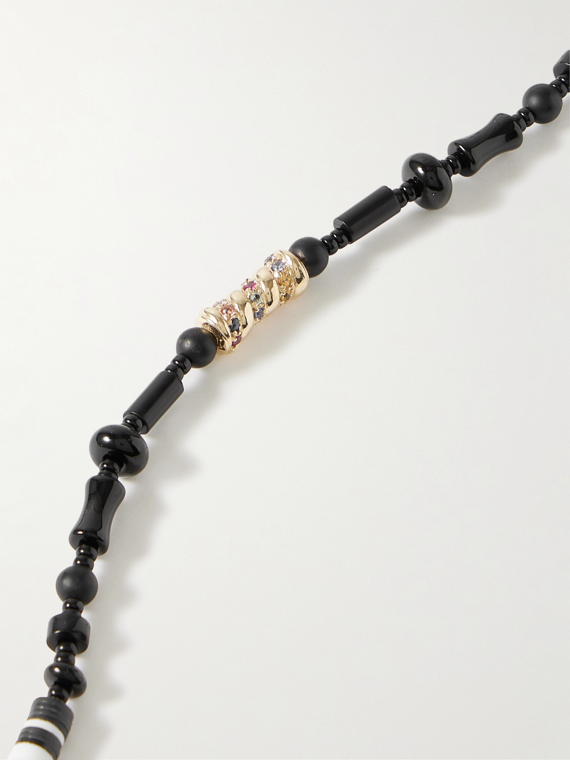 Luis Morais 14-karat Gold, Agate And Sapphire Beaded Necklace In Black