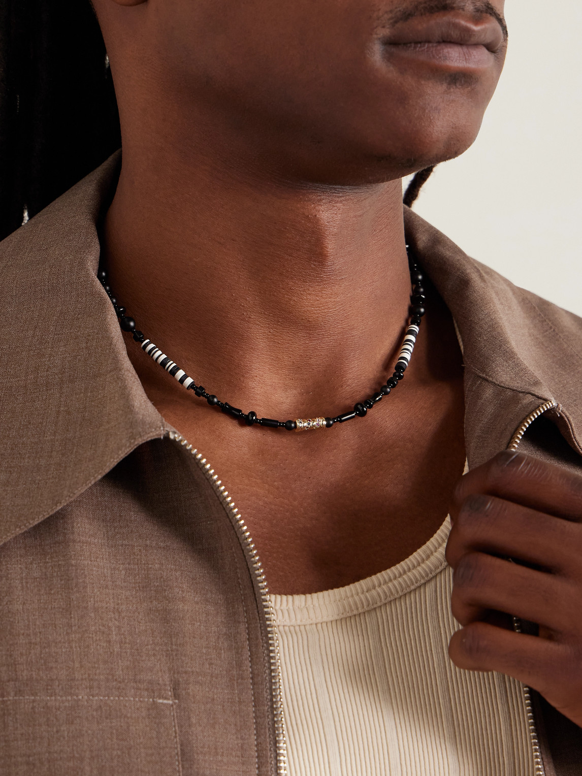 Luis Morais 14-karat Gold, Agate And Sapphire Beaded Necklace In Black