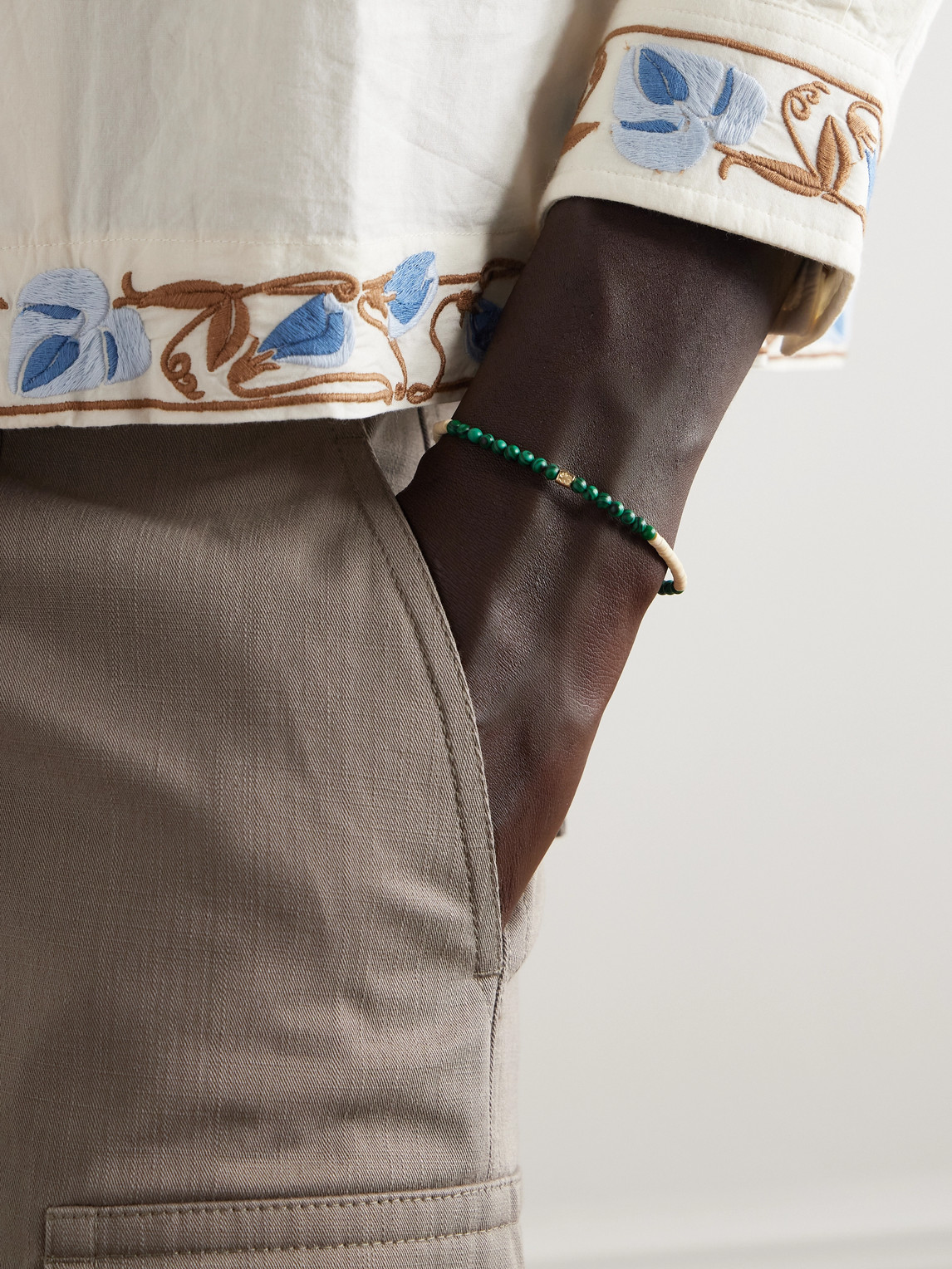 Luis Morais 14-karat Gold, Malachite And Onyx Beaded Bracelet In Green