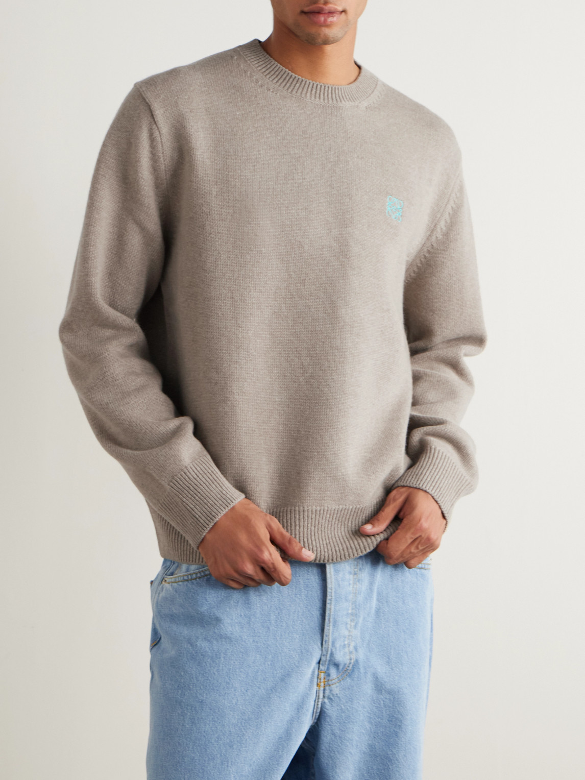 Loewe Anagram Logo-embroidered Wool Sweater In Gray