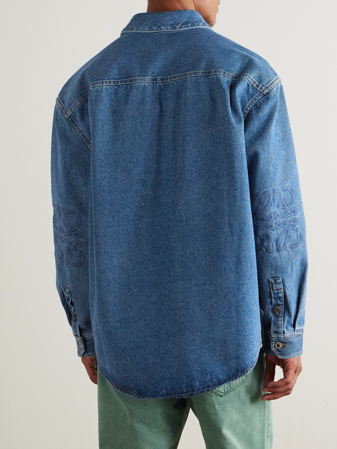 Loewe Anagram Logo-embroidered Denim Overshirt In Blue