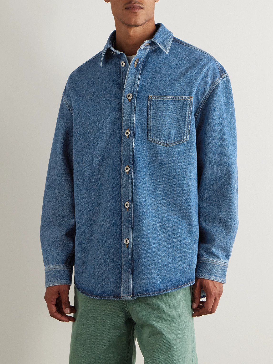 Loewe Anagram Logo-embroidered Denim Overshirt In Blue