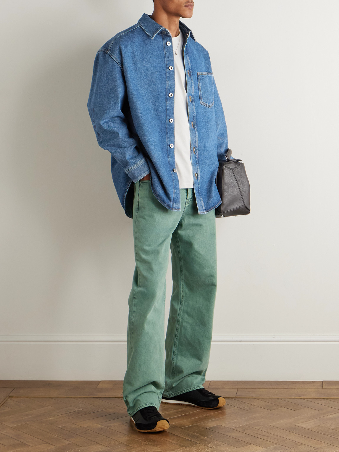 Loewe Anagram Logo-embroidered Denim Overshirt In Blue