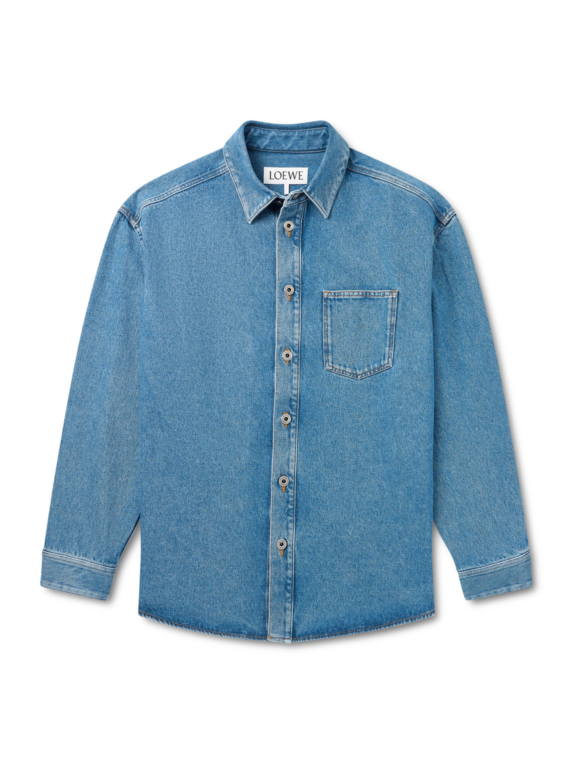 Loewe Anagram Logo-embroidered Denim Overshirt In Blue