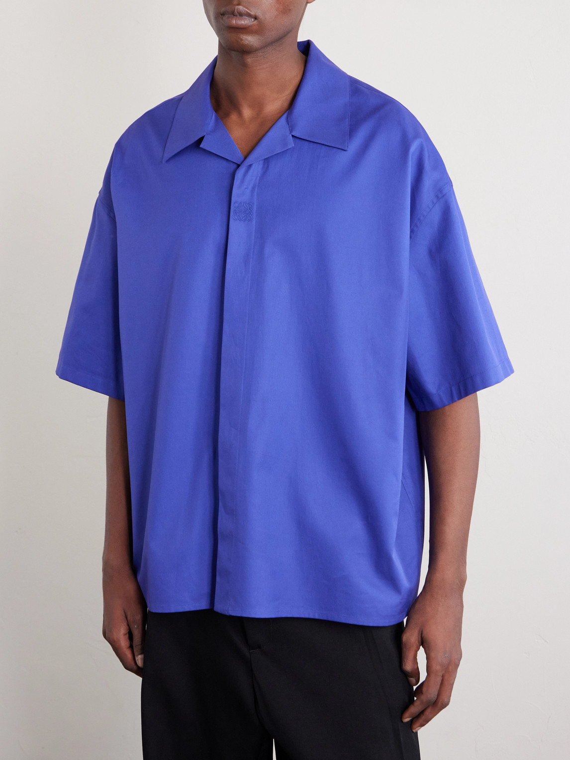 Camp-Collar Logo-Embroidered Cotton-Twill Shirt