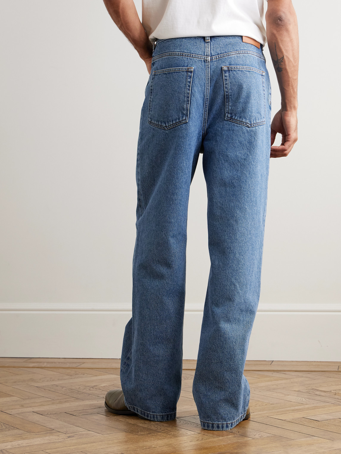 Loewe Denim Trousers Belt Loops Embroidered Back Pockets In Blue