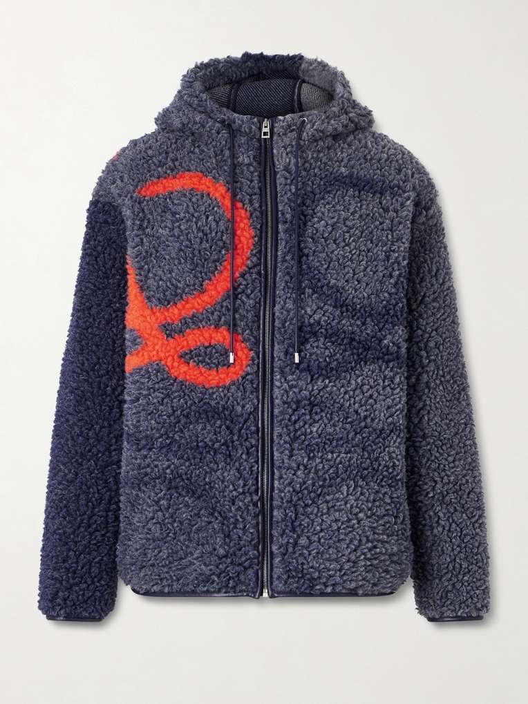 Loewe — Leather-Trimmed Fleece-Jacquard Hooded Jacket
