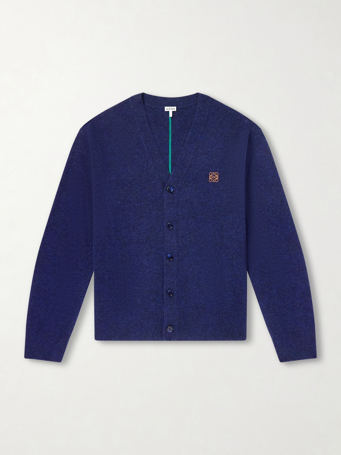 Loewe Logo-embroidered Wool-blend Cardigan In Blue