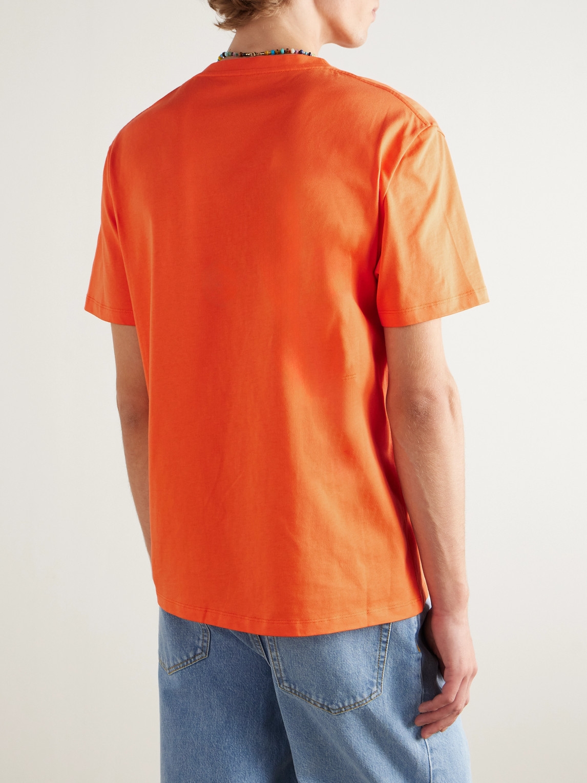 Loewe Logo-embroidered Cotton-jersey T-shirt In Orange