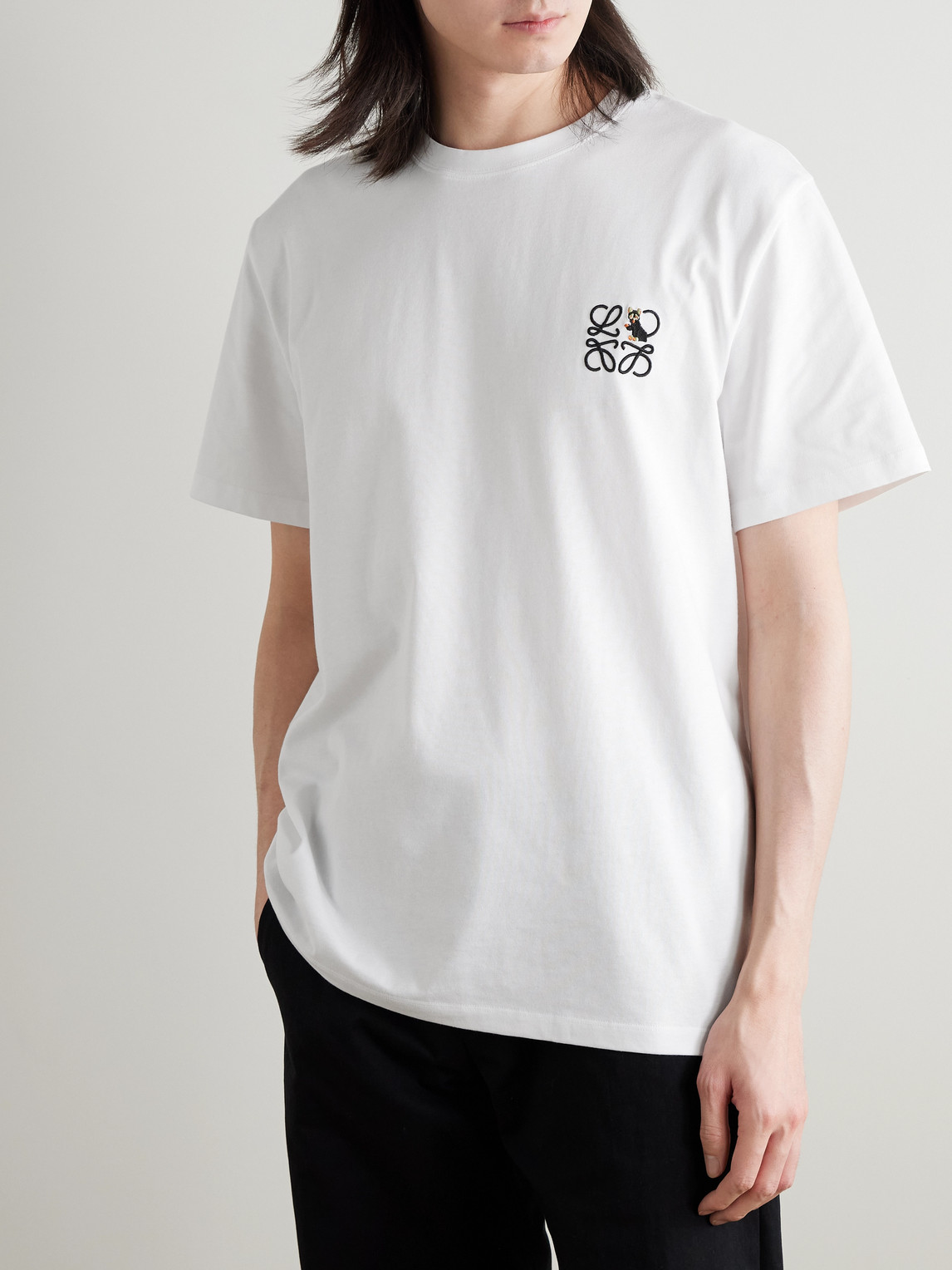 Loewe Slim-fit Logo-embroidered Cotton-jersey T-shirt In White