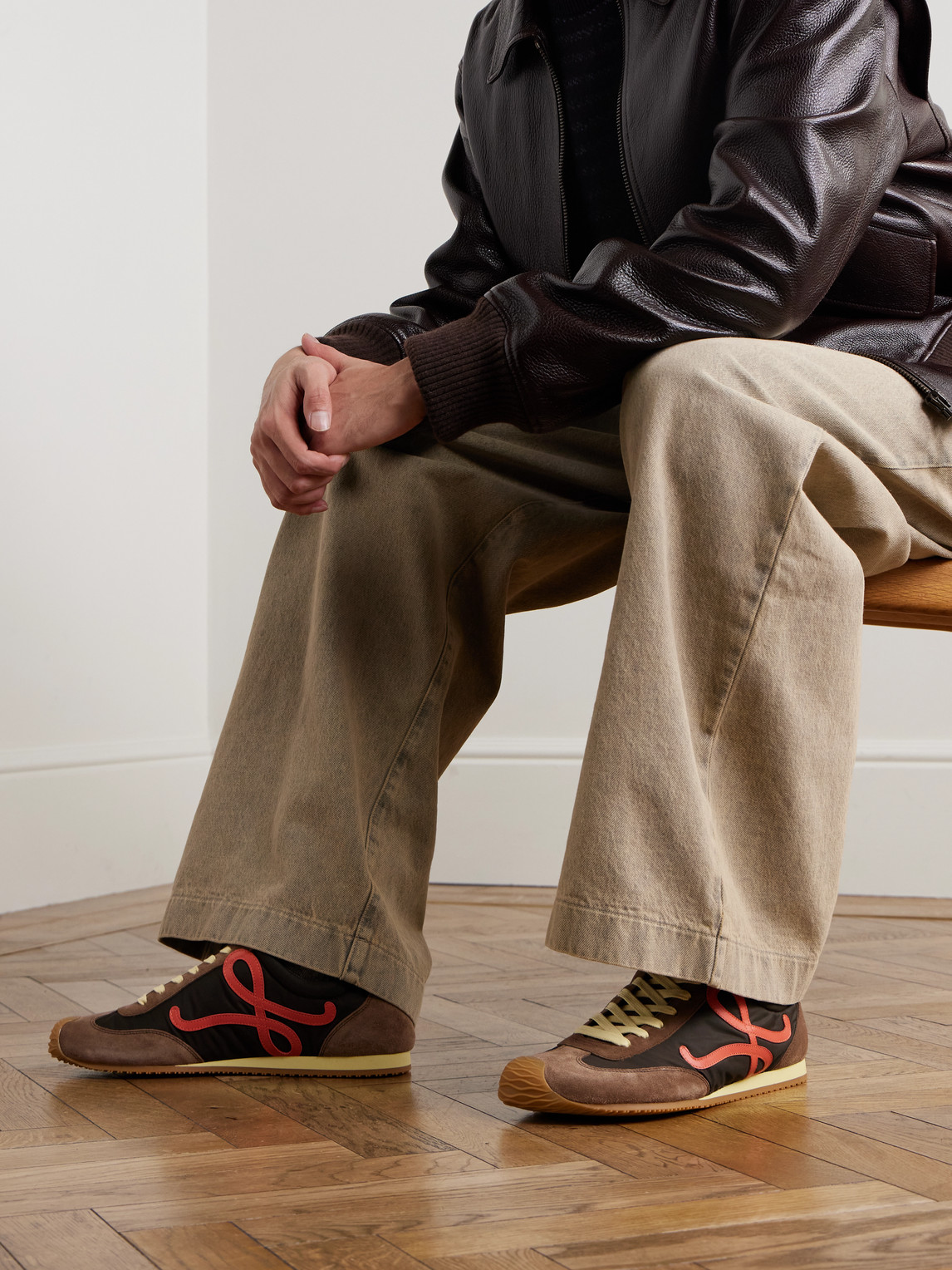 Loewe Ballet Runner 2.0 Suede-trimmed Sneakers In Burgundy