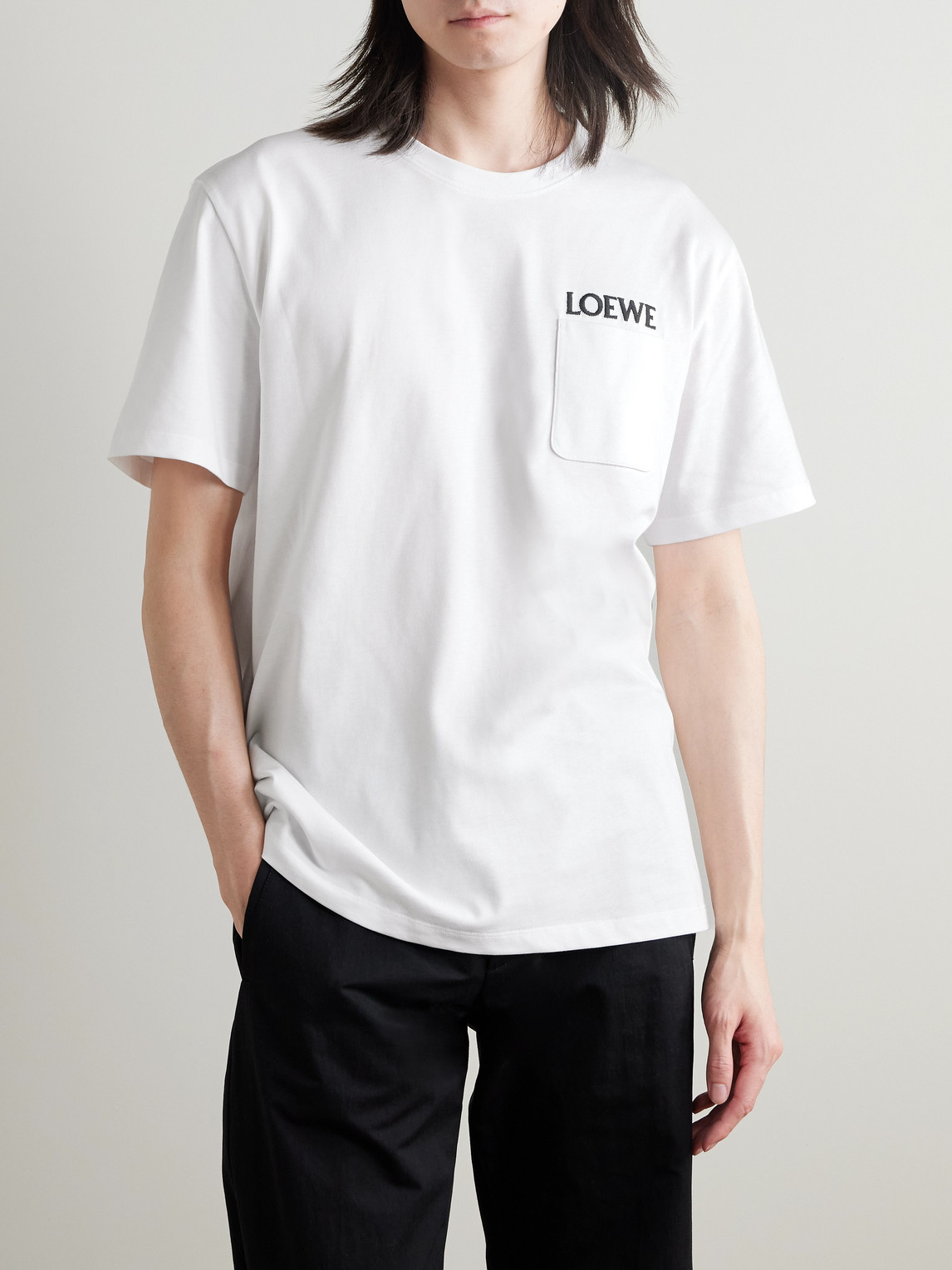 Loewe Logo-embroidered Cotton-blend Jersey T-shirt In White