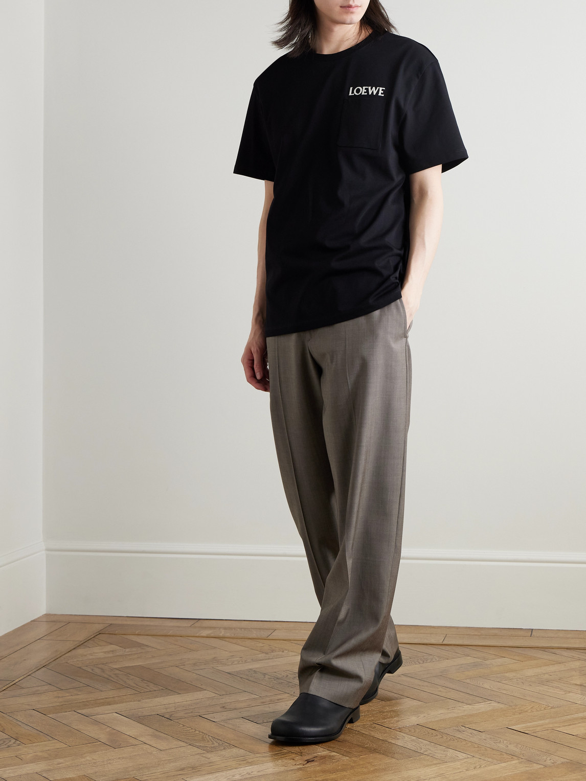 Loewe Logo-embroidered Cotton-jersey T-shirt In Black