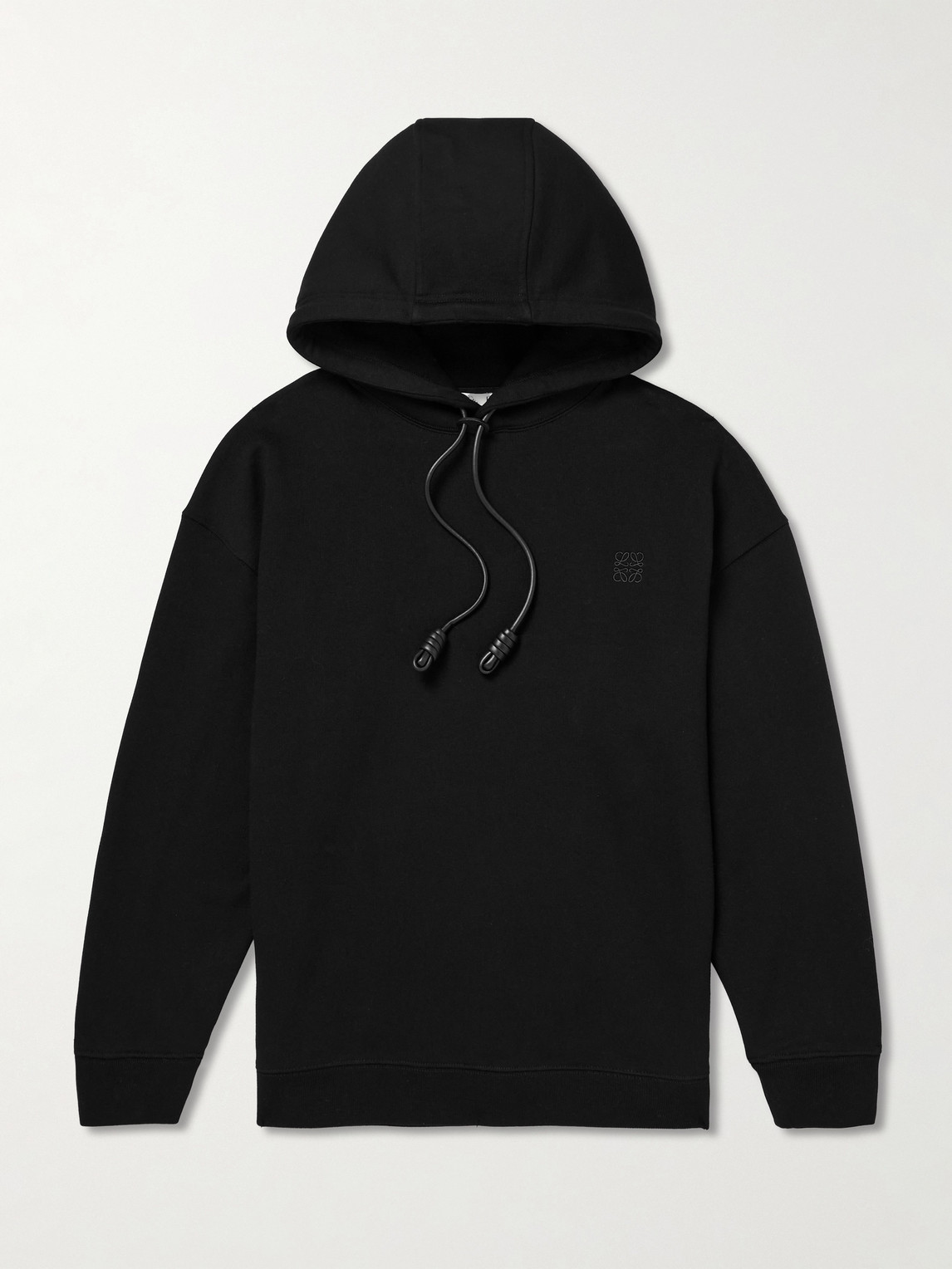Loewe Logo-Embroidered Leather-Trimmed Cotton-Jersey Hoodie - Men