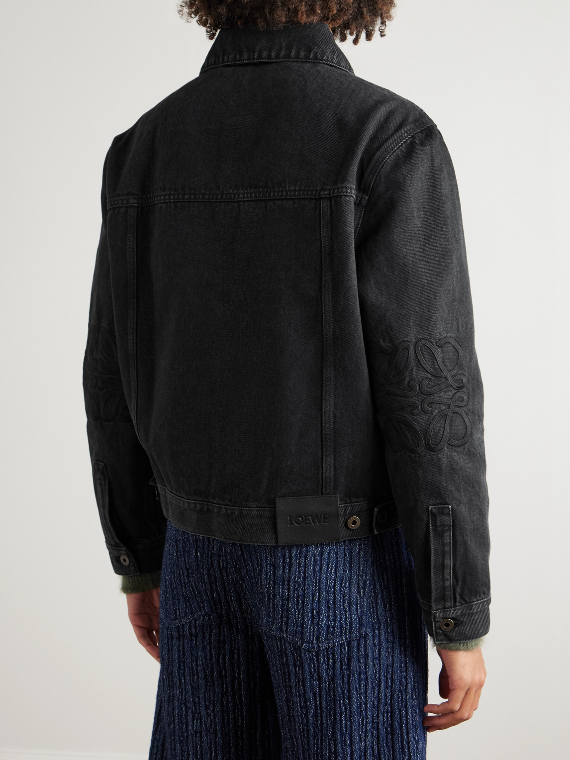 Loewe Anagram Cut-outs Medium-weight Washed Denim Jacket Clothing In Black
