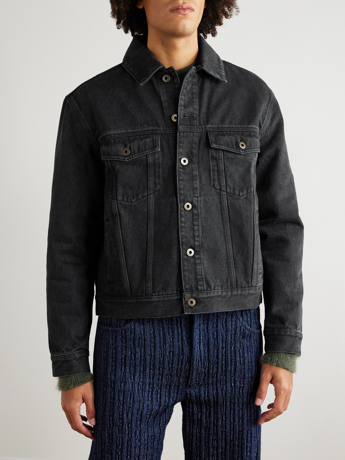 Loewe Anagram Cut-outs Medium-weight Washed Denim Jacket Clothing In Black
