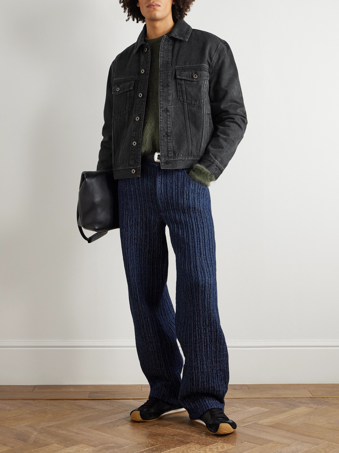 Loewe Anagram Cut-outs Medium-weight Washed Denim Jacket Clothing In Black