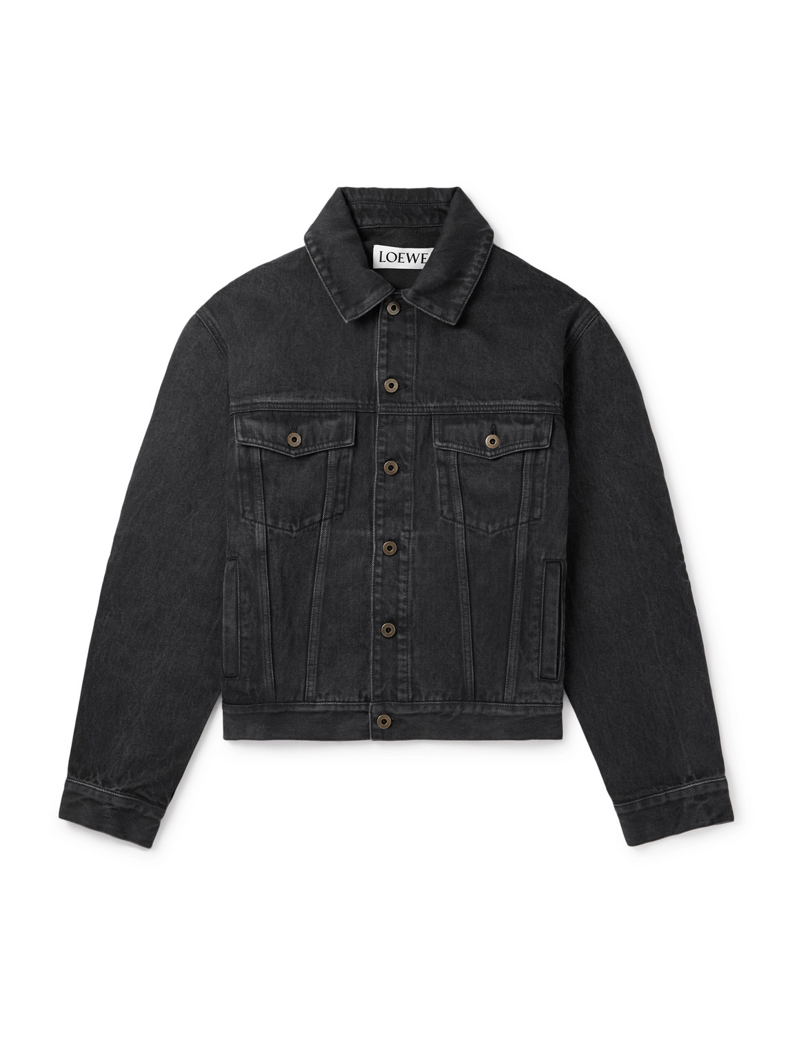 Loewe Anagram Cut-outs Medium-weight Washed Denim Jacket Clothing In Black