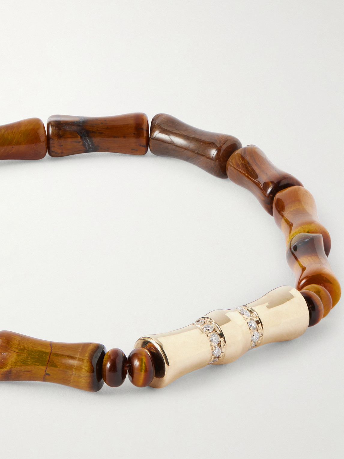 Luis Morais 14-karat Gold Diamond Tiger'e Eye Bracelet In Brown