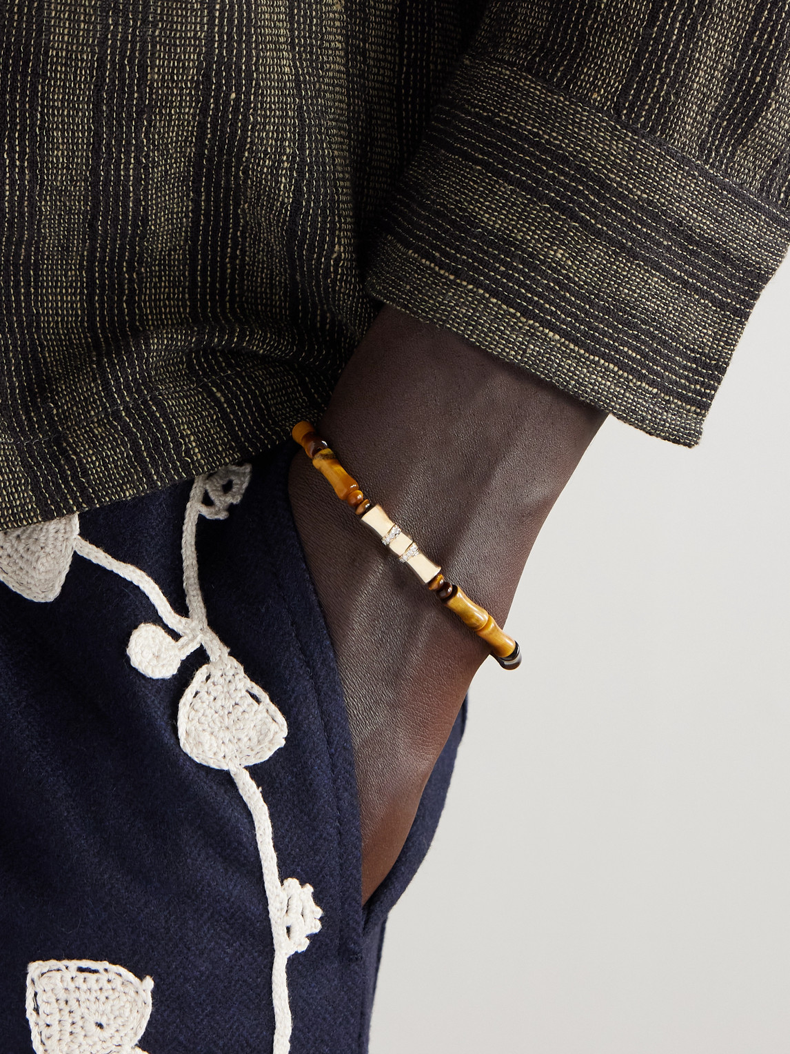 Luis Morais 14-karat Gold Diamond Tiger'e Eye Bracelet In Brown