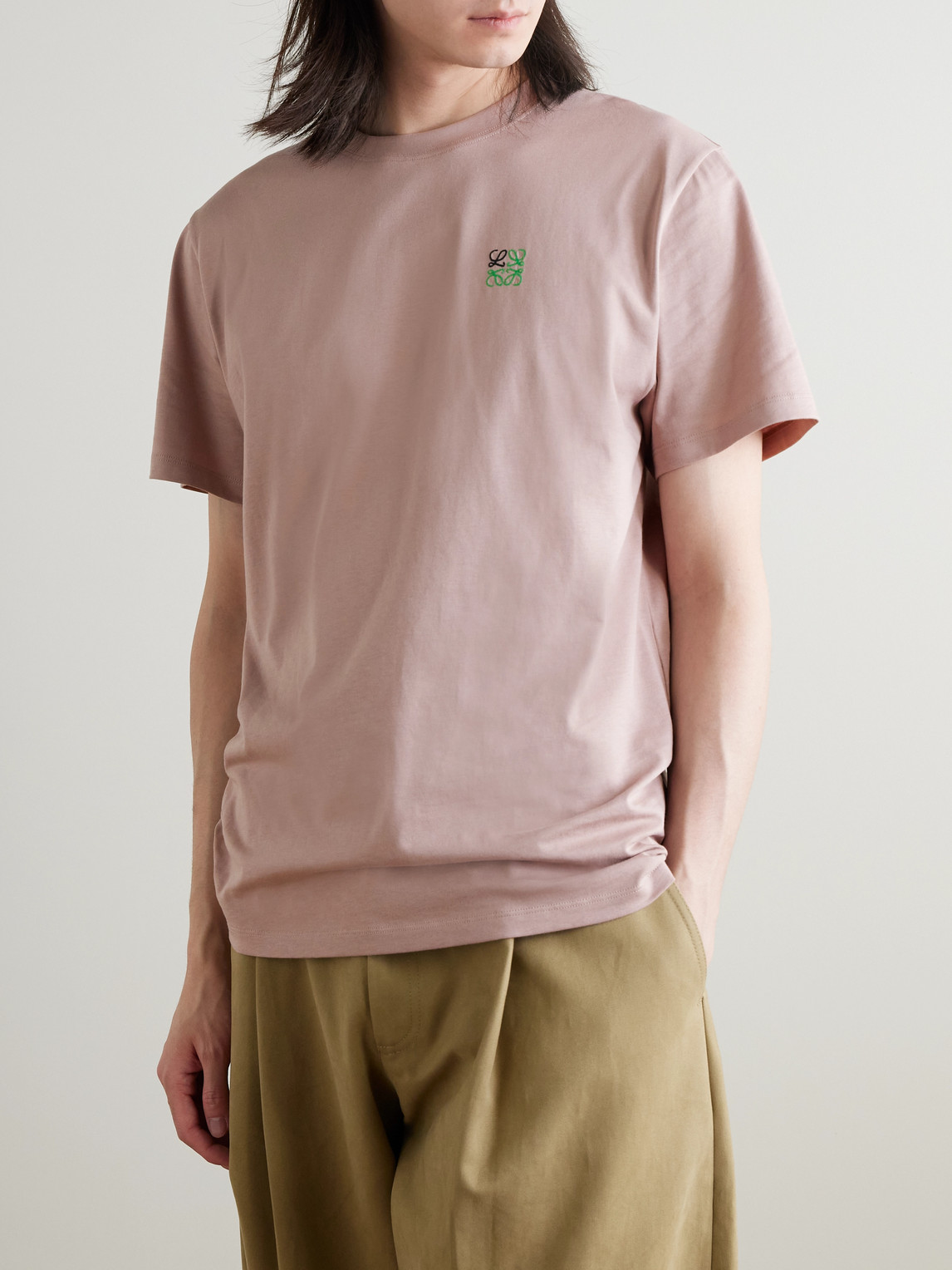 Loewe Logo-embroidered Cotton-jersey T-shirt In Pink