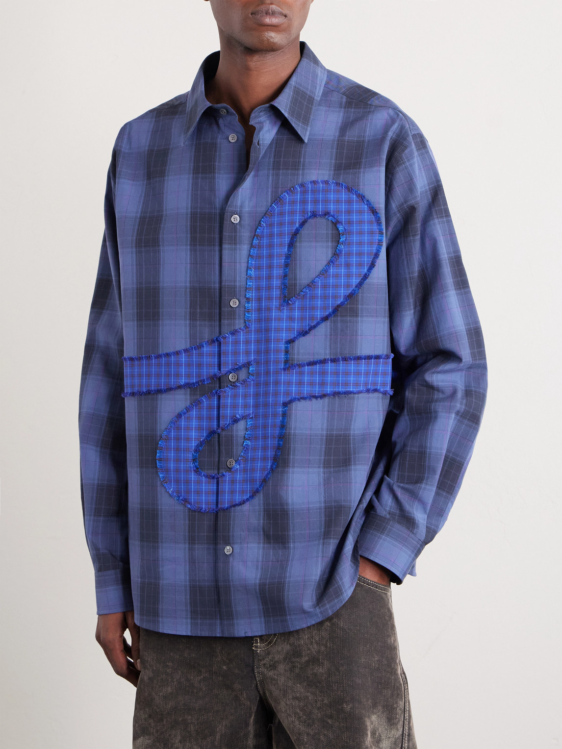  Loewe - Logo-appliquéd Checked Cotton Shirt - Men - Blue - Eu 39 