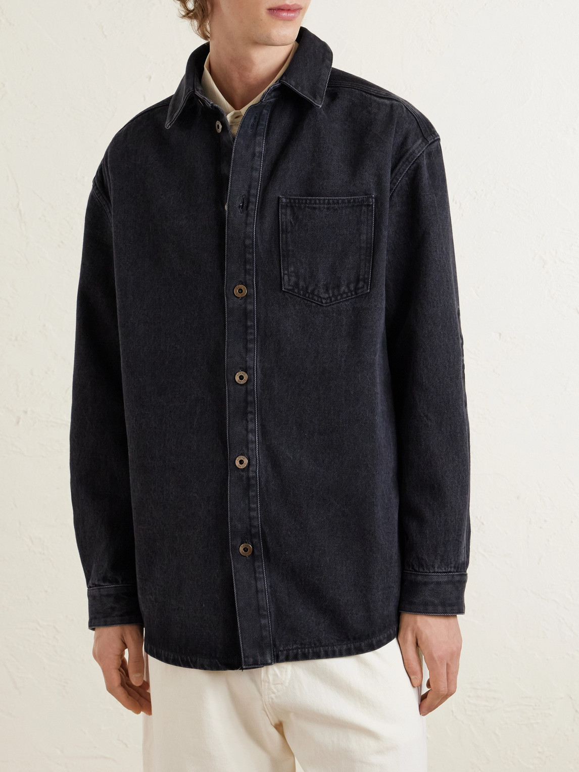  Loewe - Anagram Logo-embroidered Denim Overshirt - Men - Black - It 46 
