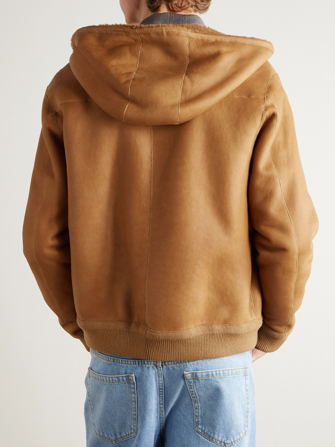  Loewe - Logo-appliquéd Shearling Hooded Jacket - Men - Brown - It 46 