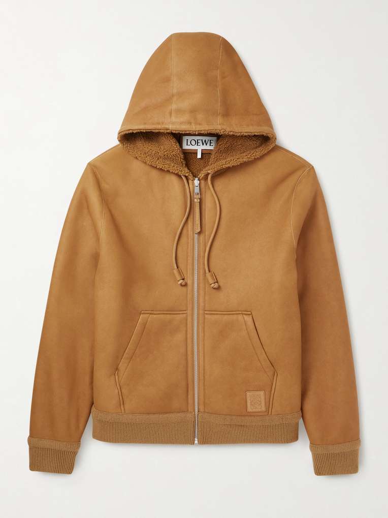 Loewe — Logo-Appliquéd Shearling Hooded Jacket