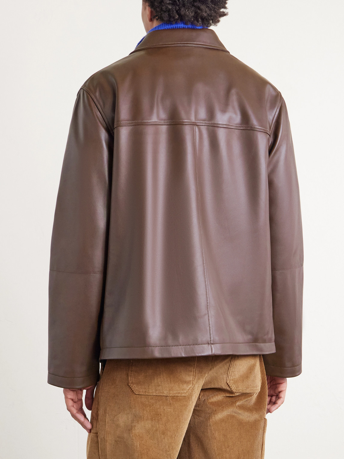 Loewe Camp-collar Logo-debossed Leather Jacket In Brown