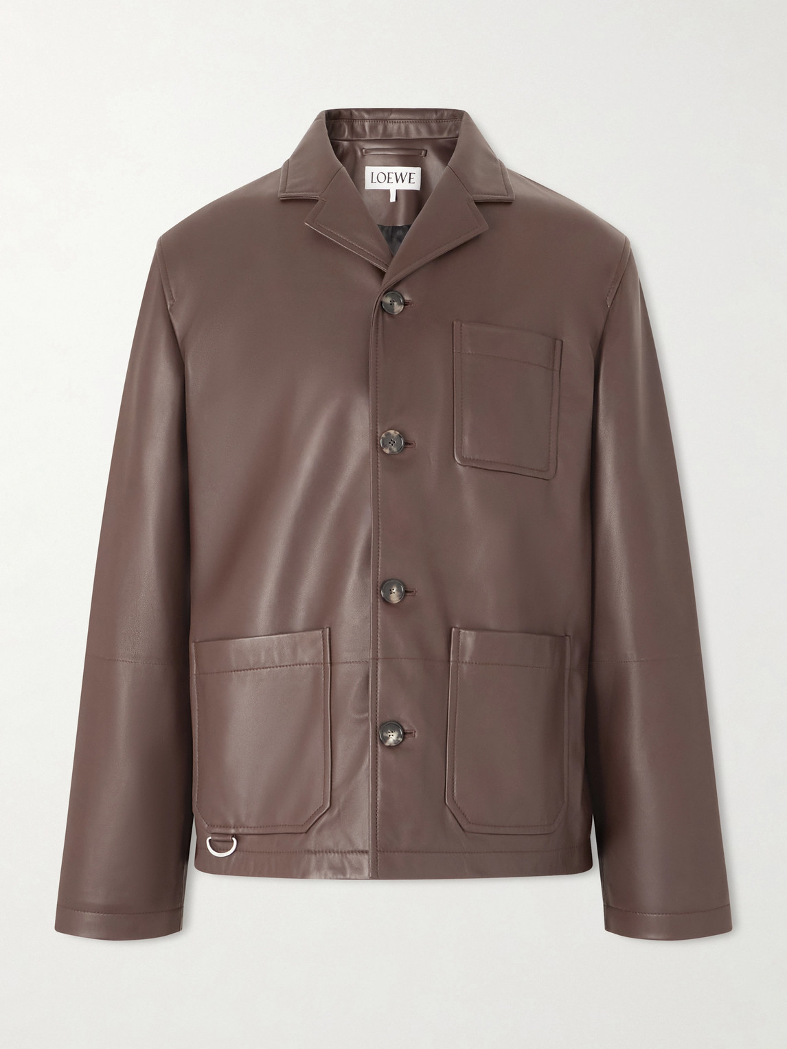 Loewe Camp-collar Logo-debossed Leather Jacket In Brown