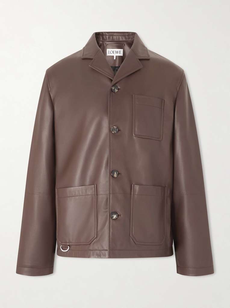 Loewe — Camp-Collar Logo-Debossed Leather Jacket