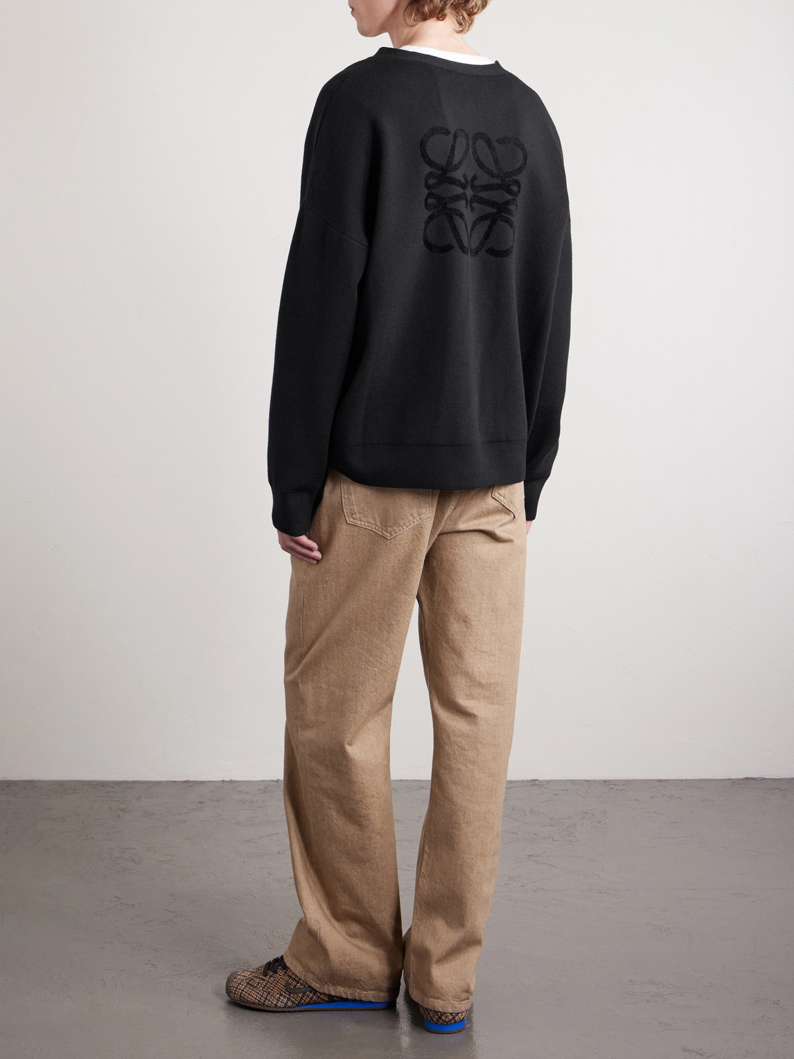 Loewe Anagram-jacquard Wool-blend Cardigan In Black