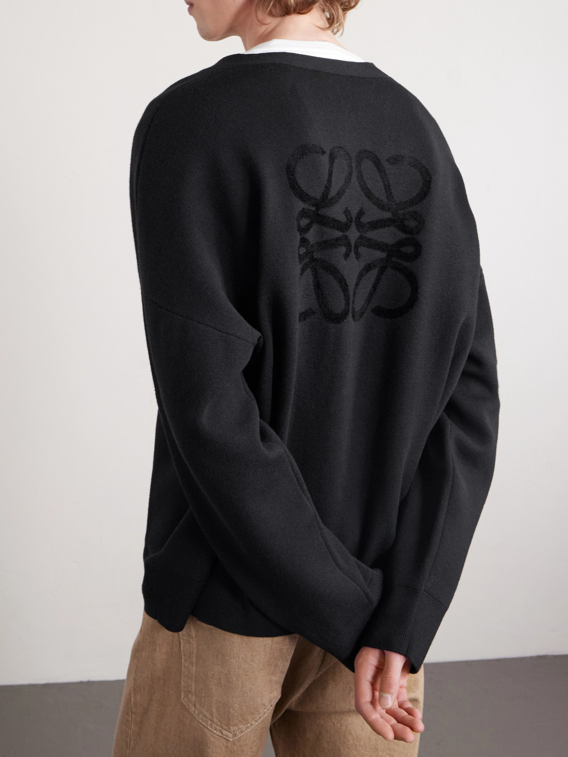 Loewe Anagram-jacquard Wool-blend Cardigan In Black