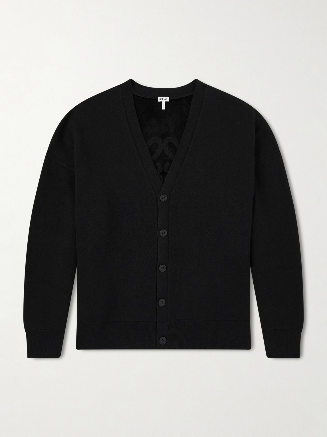 Loewe Anagram-jacquard Wool-blend Cardigan In Black