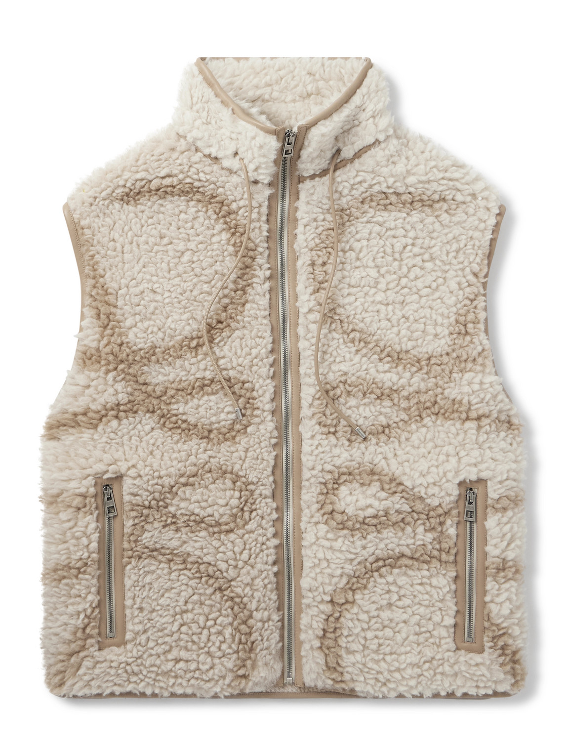 Loewe Leather-trimmed Printed Fleece Gilet In Brown
