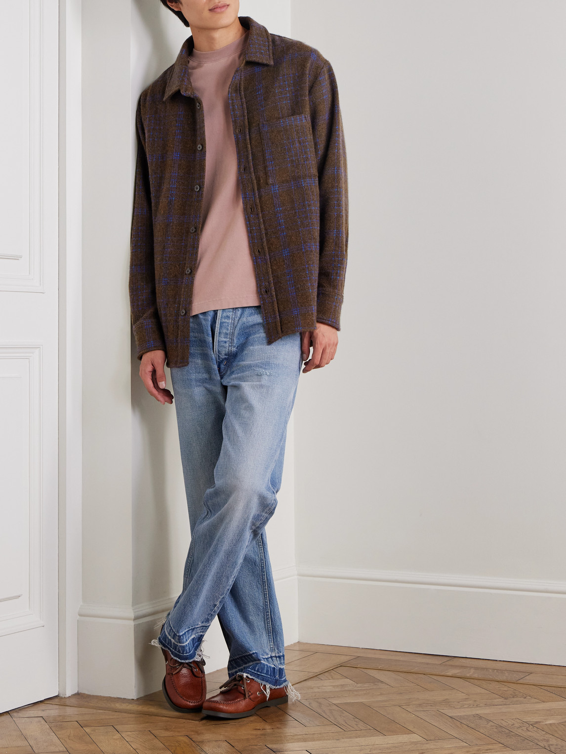 The Elder Statesman Checked Cashmere Overshirt In Brown