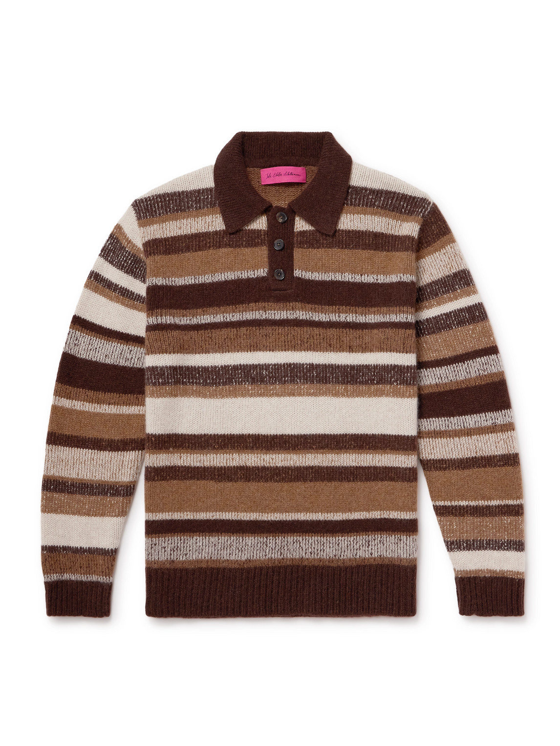 The Elder Statesman Striped Cashmere Polo Shirt In Brown