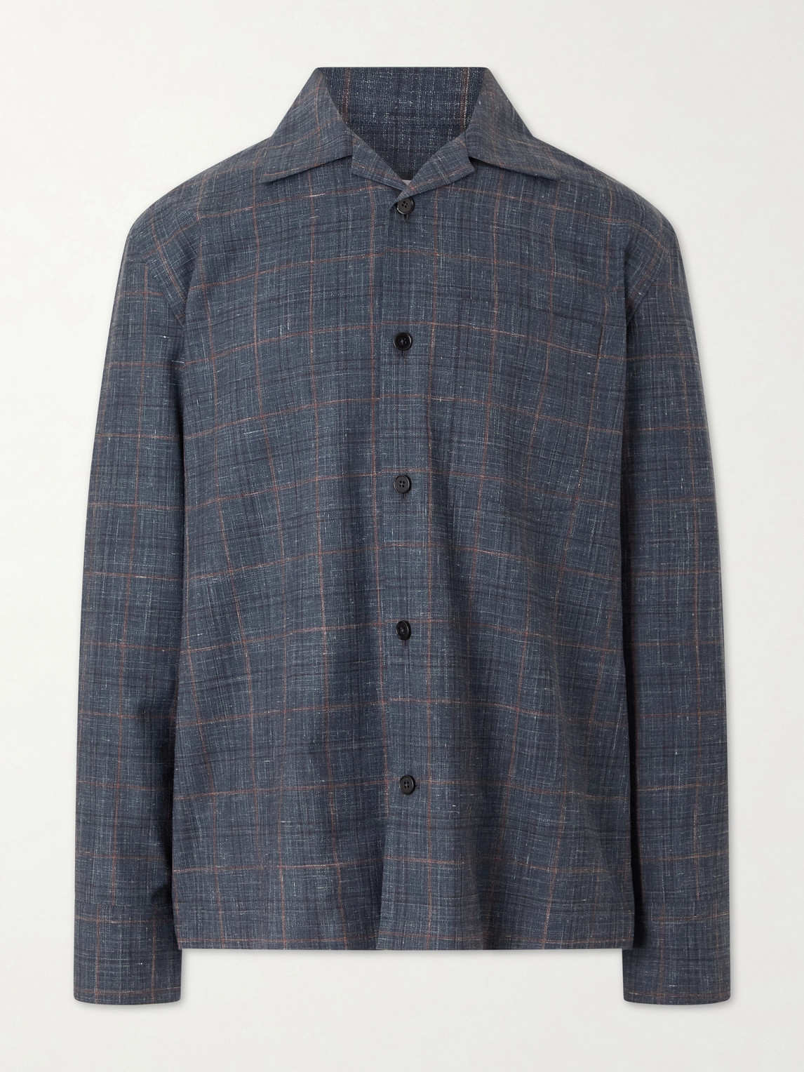 Jil Sander Camp-Collar Checked Wool and Linen-Blend Shirt IT 48
