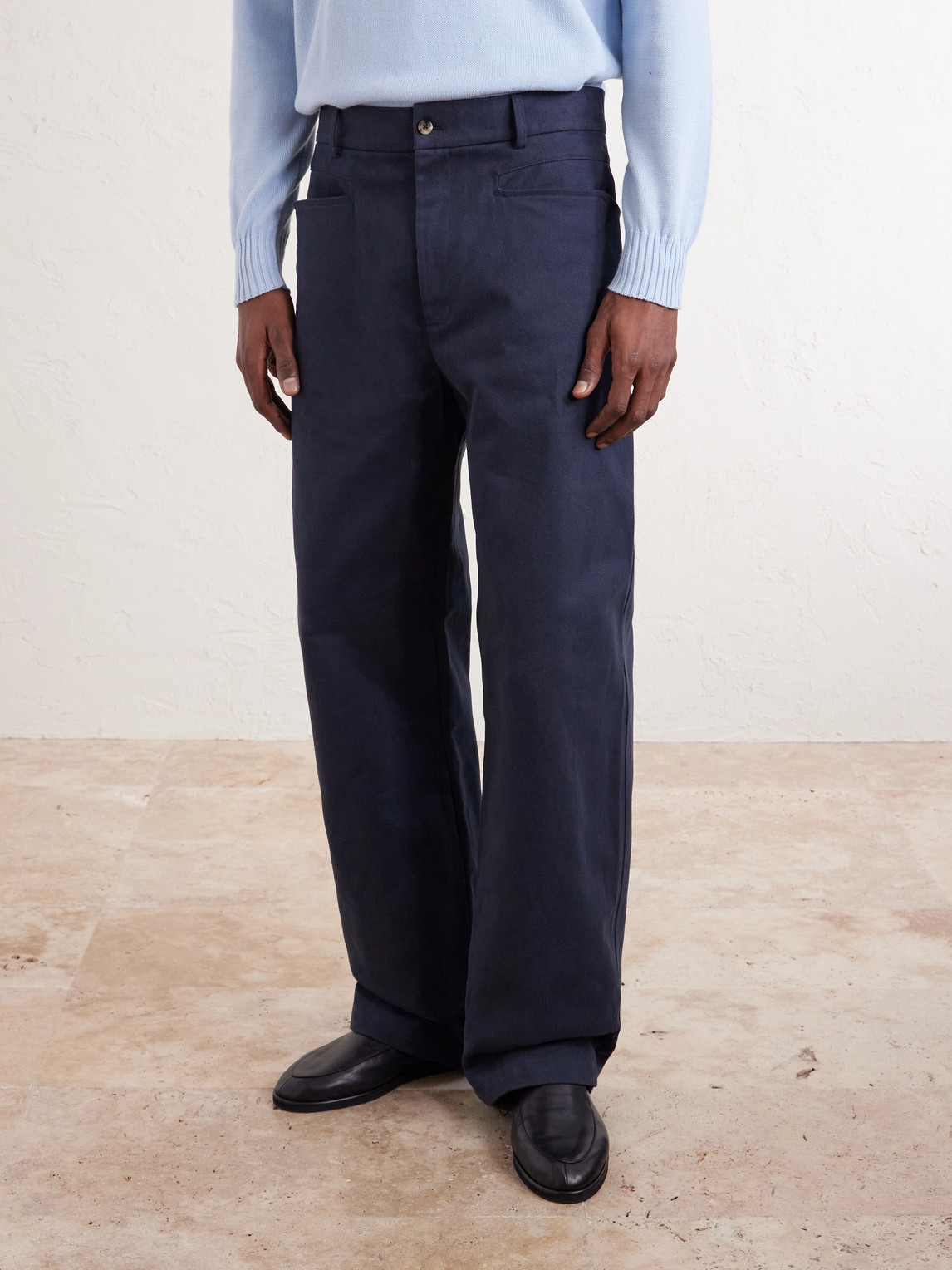 Gardian Wide-Leg Cotton-Twill Suit Trousers