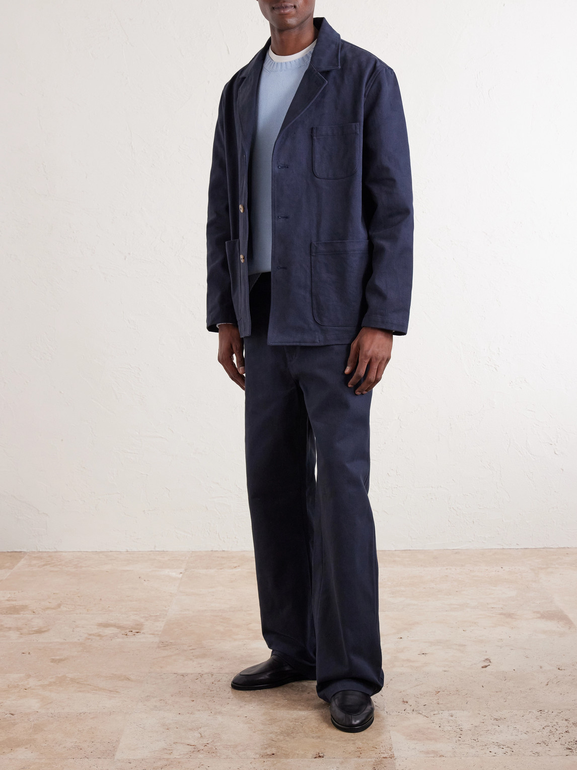Gardian Wide-Leg Cotton-Twill Suit Trousers