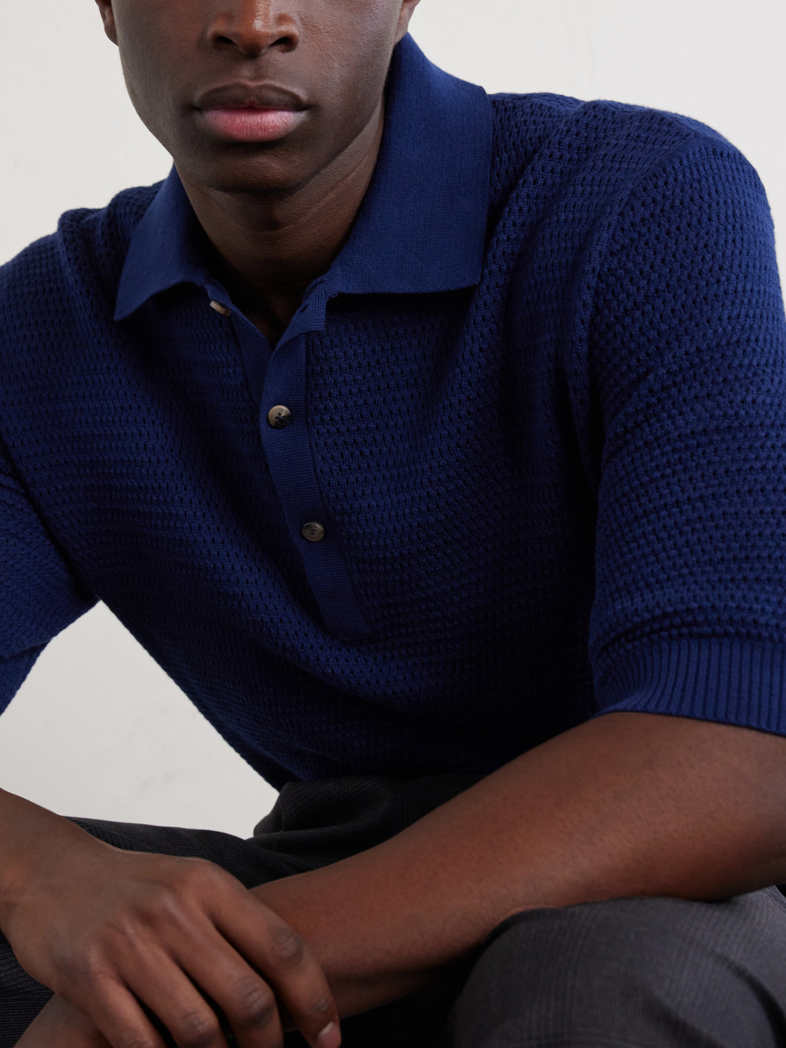 Honeycomb-Knit Cotton Polo Shirt