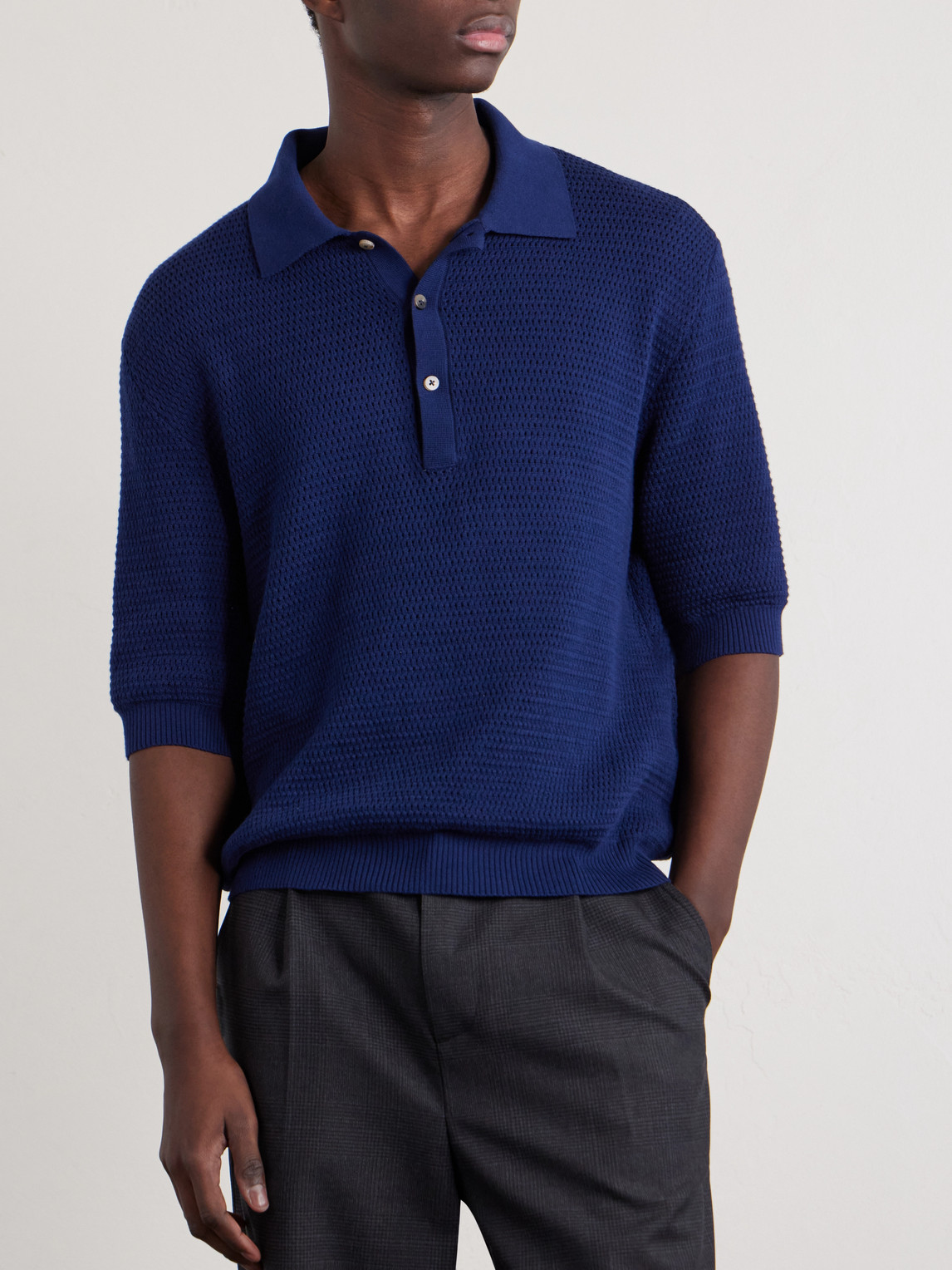 Honeycomb-Knit Cotton Polo Shirt