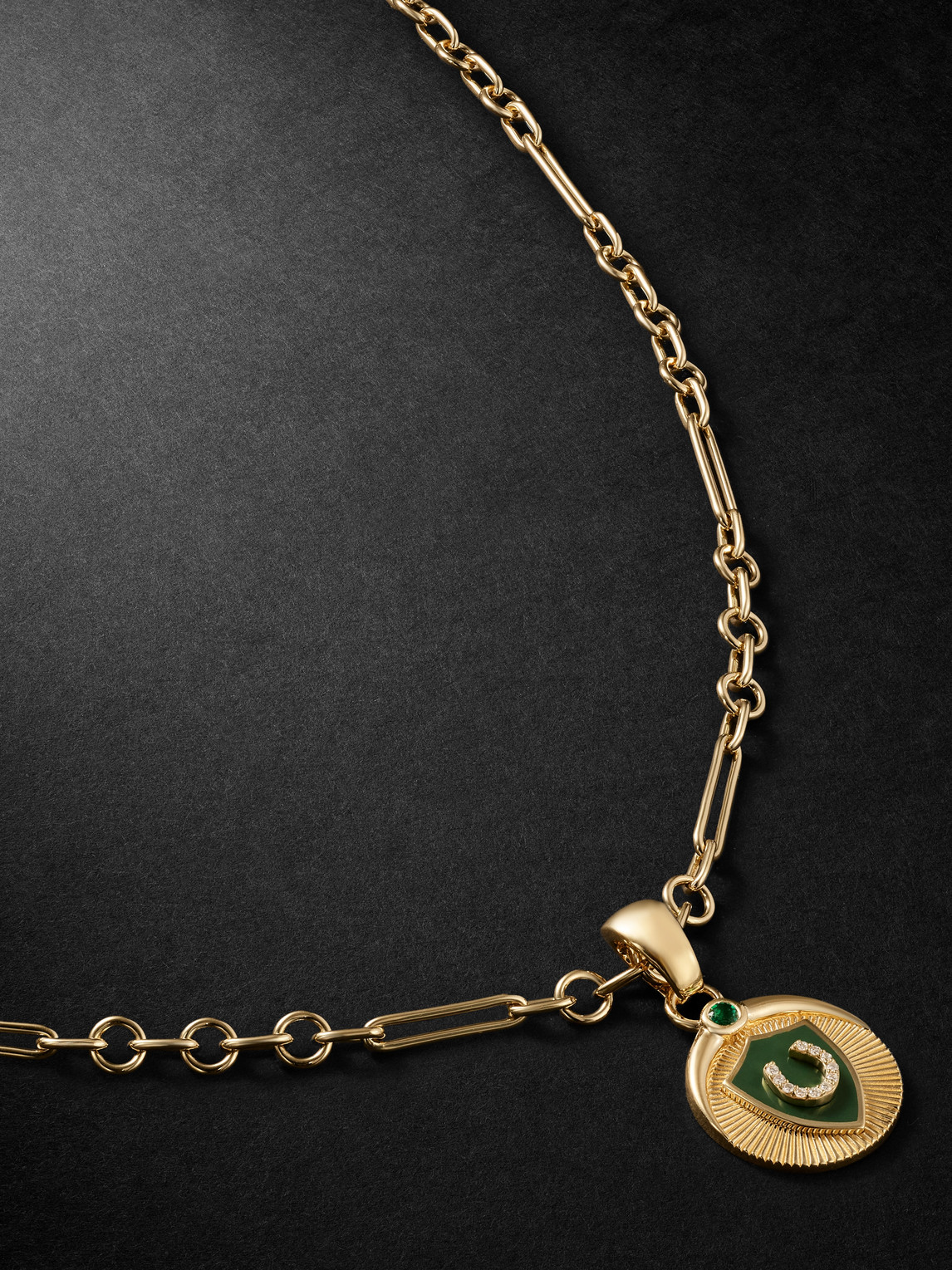 Foundrae 18-karat Gold, Enamel, Emerald And Diamond Necklace