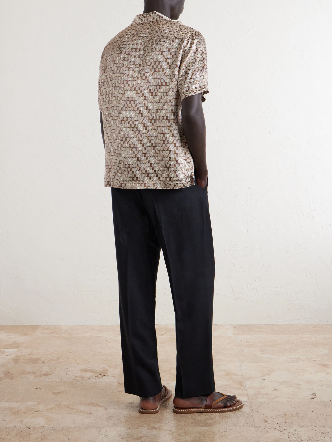 Roberto Camp-Collar Printed Silk-Voile Shirt