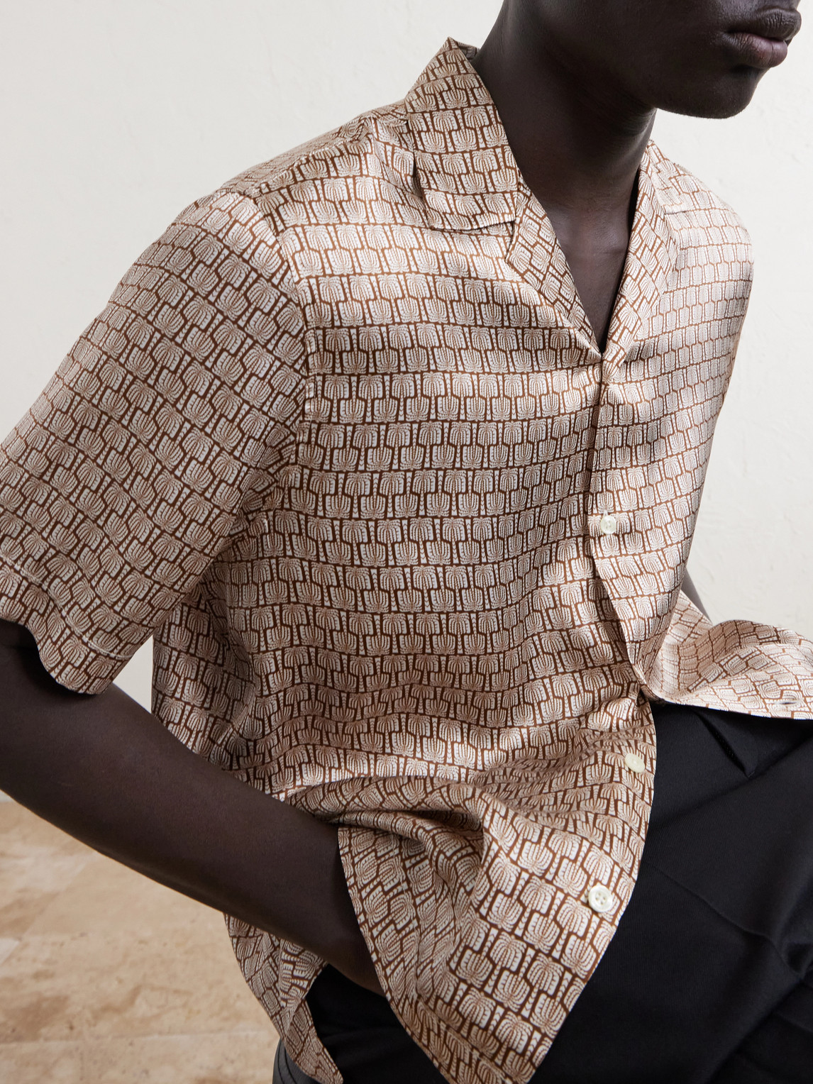 Roberto Camp-Collar Printed Silk-Voile Shirt