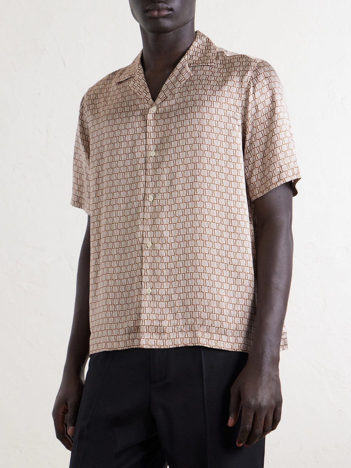 Roberto Camp-Collar Printed Silk-Voile Shirt