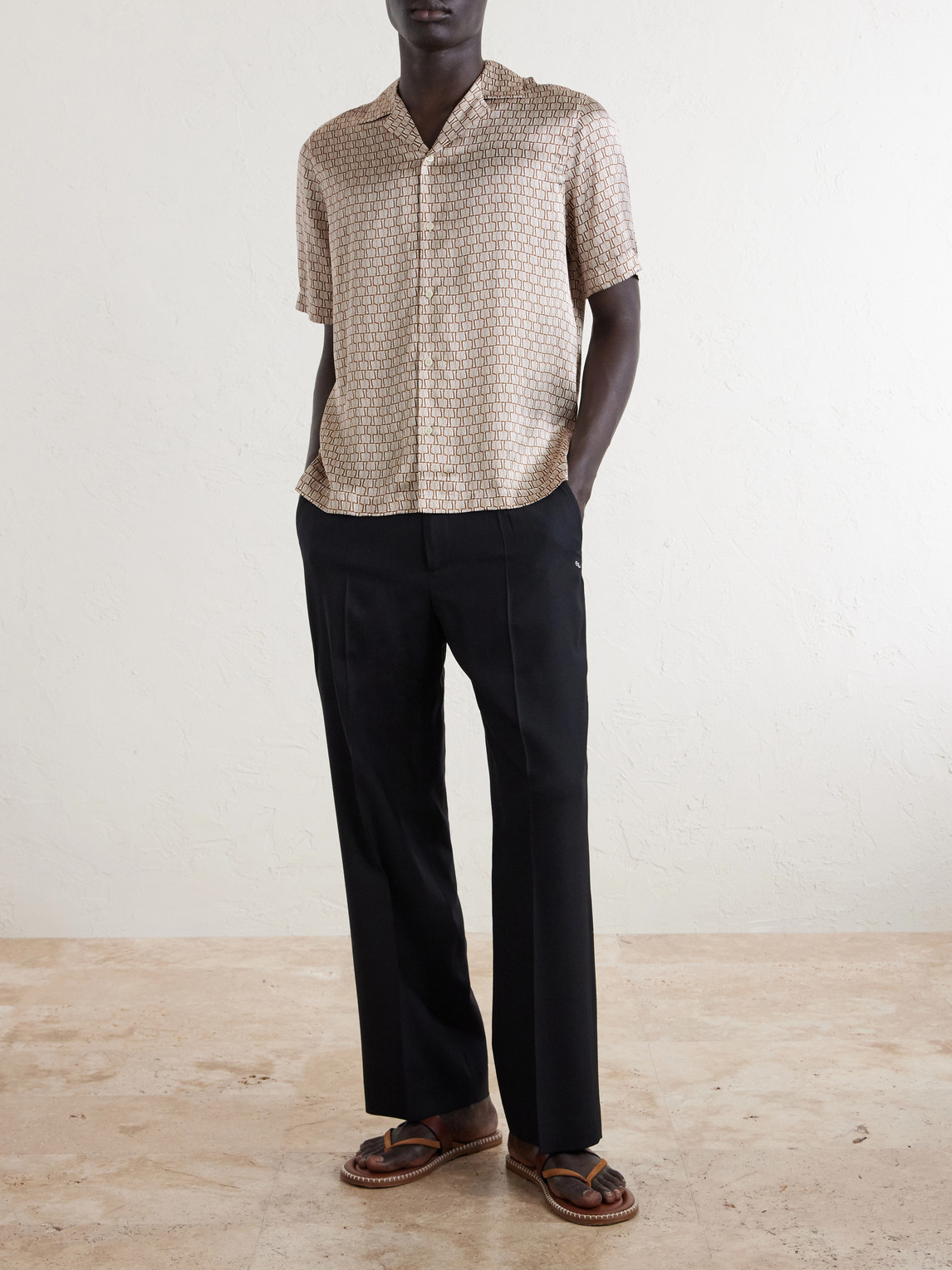 Roberto Camp-Collar Printed Silk-Voile Shirt